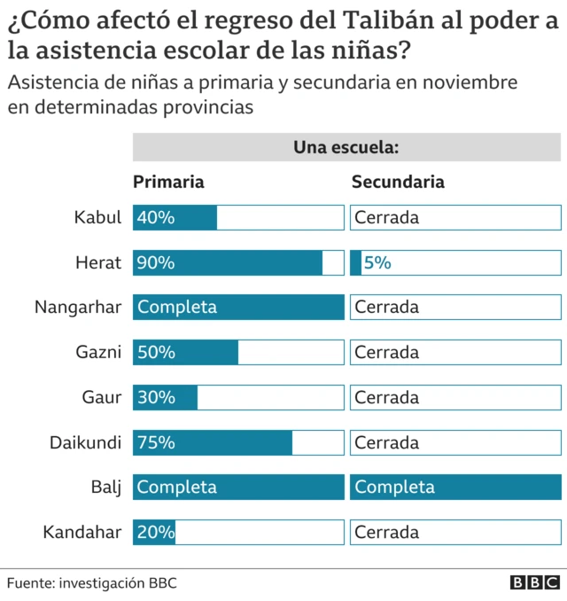 Gráfico impacto del regreso del Talibán a la asistencia escolar