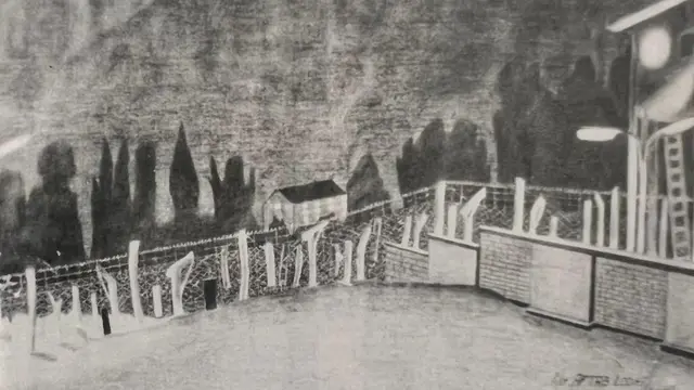 रांची युद्धबंदी शिविर के हाल पर हाथ से बनाई गया एक चित्र