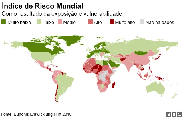 Mapa mostrando o índiceregulamento sportingbetrisco mundial a desastres naturais, por país