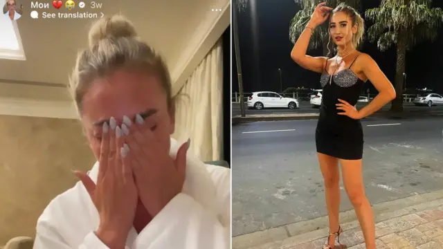 اولگا بوزوا اینفلوئنسر اینستاگرام که ۲۳ میلیون دنبال‌کننده دارد (سمت راست) بعد از بسته شدن اینستاگرام در ویدیویی هنگام خداحافی از طرفدارانش به گریه افتاد (چپ)