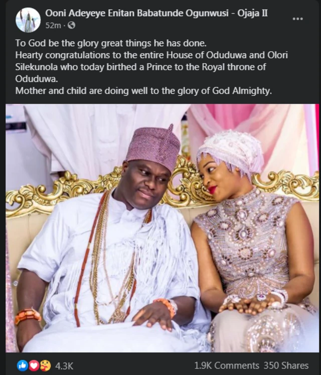 Ooni announce di birth of im son