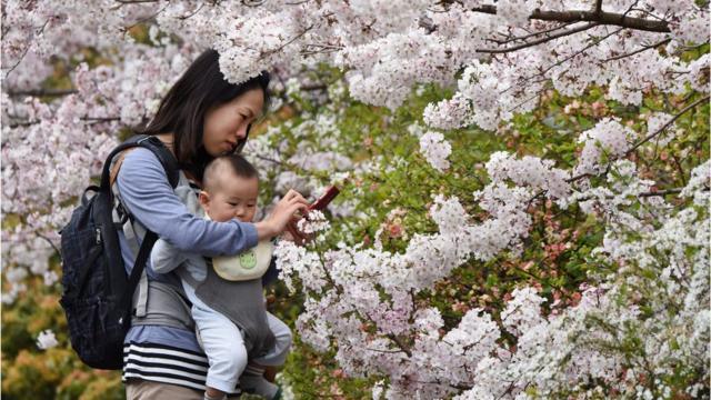Japanese woman with baby