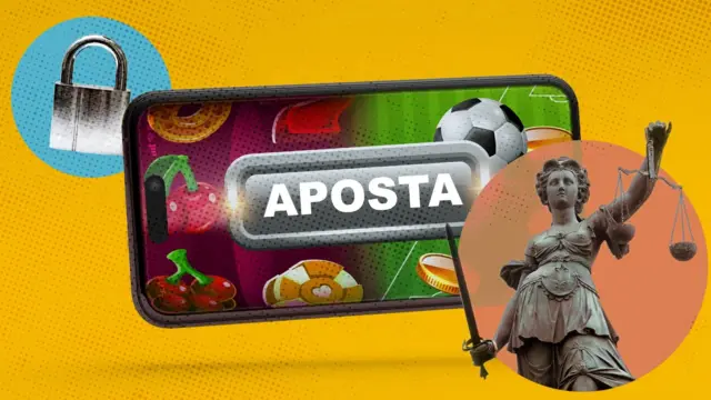 Ilustração mostra tela de celular com a palavra "aposta", um cadeado e o símbolo da Justiça