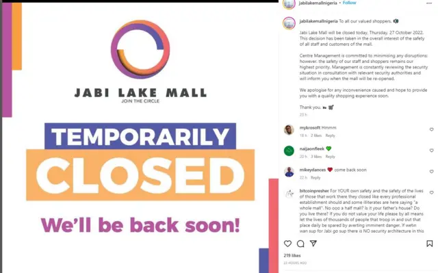 Ihe ndị Jabi Lake Mall dere n'Instagram ha