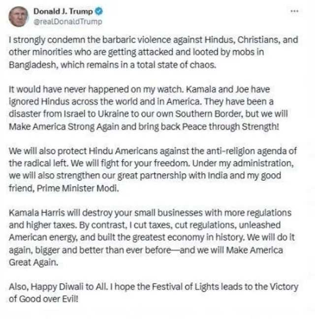 बांगलादेशातील अल्पसंख्याकांवरील हिंसाचारावर ट्रम्प यांचे ट्विट
