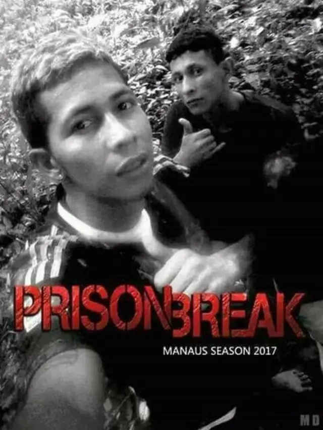 The selfie of Bremer and a fellow escapee made up to look like a poster advertising the TV series Prison Break