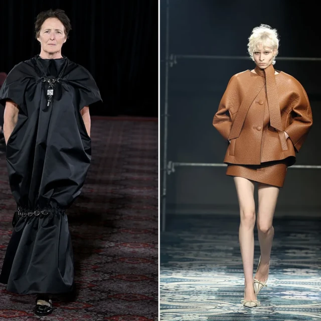 Simone Rocha (solda) ve Prada (sağda) için düzenlenen son defilelerde modeller ellerini ceplerine sokarak yürüdüler 
