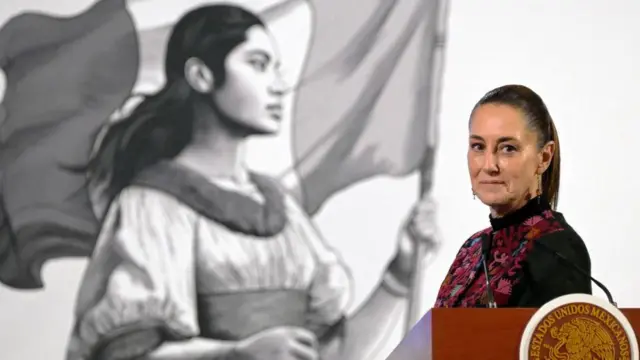 La presidenta de México, Claudia Sheinbaum, en una conferencia diaria en el Palacio Nacional de la Ciudad de México el 8 de enero de 2025.
