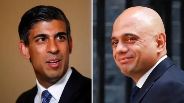 অর্থমন্ত্রী ঋষি সুনাক (বাঁয়ে) ও স্বাস্থ্য মন্ত্রী সাজিদ জাভিদ (ডানে)