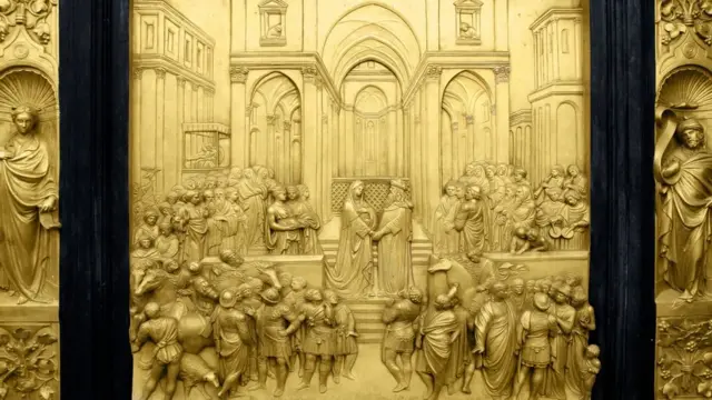 Representación de la visita de la reina de Saba al rey Salomón.