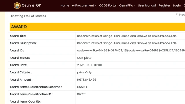 Alaye lori bi ijọba ipinlẹ Osun ṣe gbe iṣẹ atunṣe ojubọ Sango-Timi niluu Ede fun agbaṣẹṣe