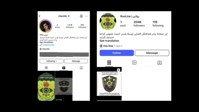 صفحه اینستاگرام وینی و برنامه رولاین که در بهمن ۱۴۰۳ توقیف شدند.