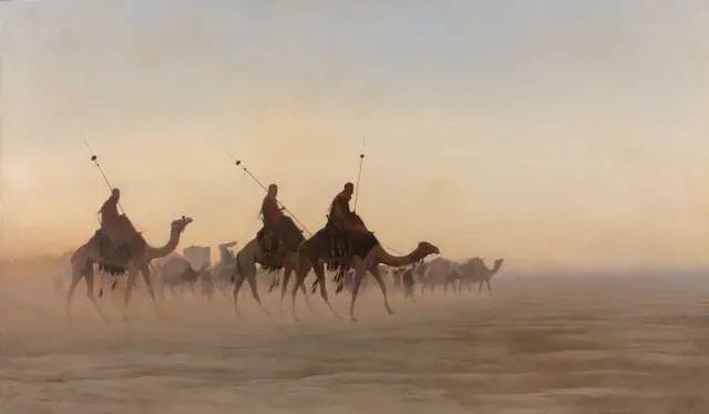 رسم لقافلة حج نحو مكة للفنان شارل تيودور (1814 - 1888)