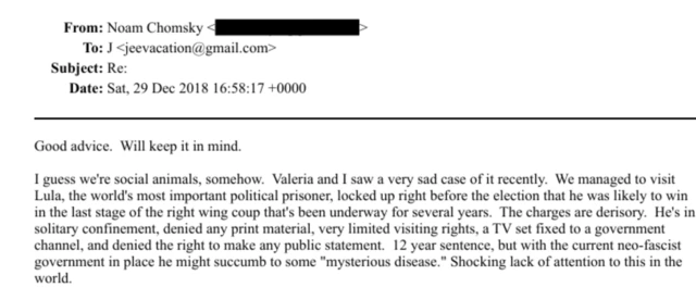 E-mail entre Chomsky e Epstein