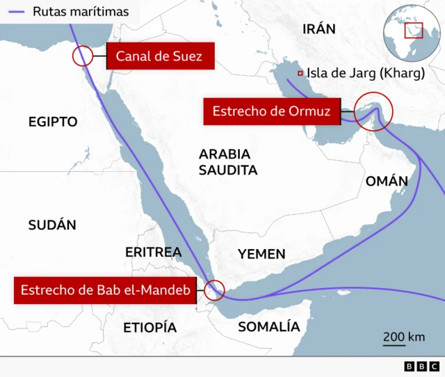Mapa del estrecho de Bab el-Mandeb