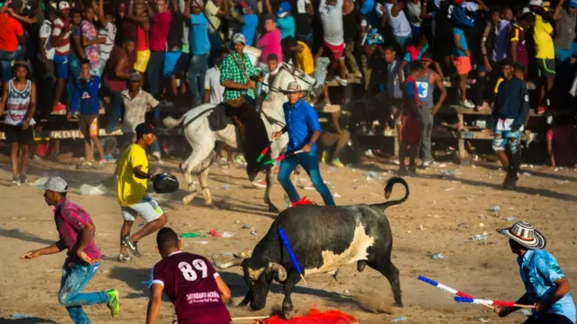 Toreros aficionados en corraleja de Soplaviento, Colombia. 2017.