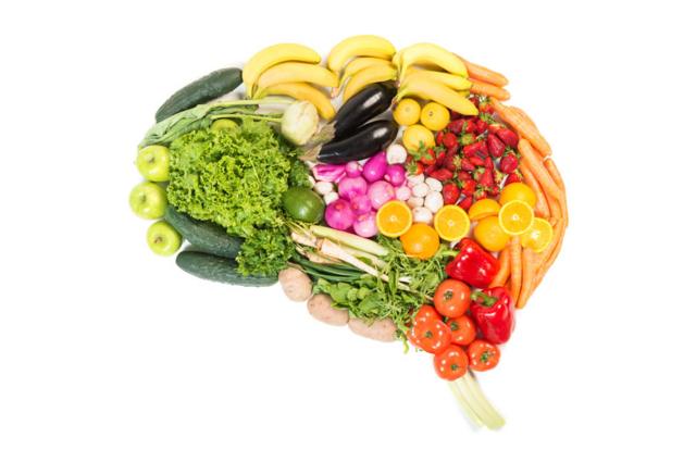 Ilustração de cérebro feito de vegetais