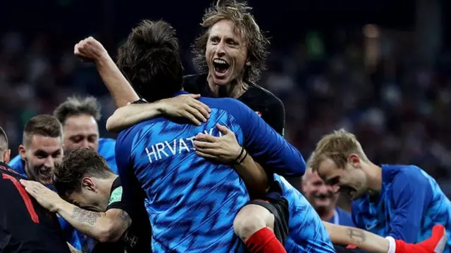 Wachezaji wa Croatia wakisherehekea ushindi wao dhidi ya Denmark katika mechi ya kombe la Dunia