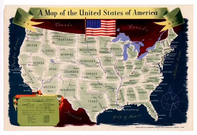 Carte illustrée des États-Unis d'Amérique, juin 1942