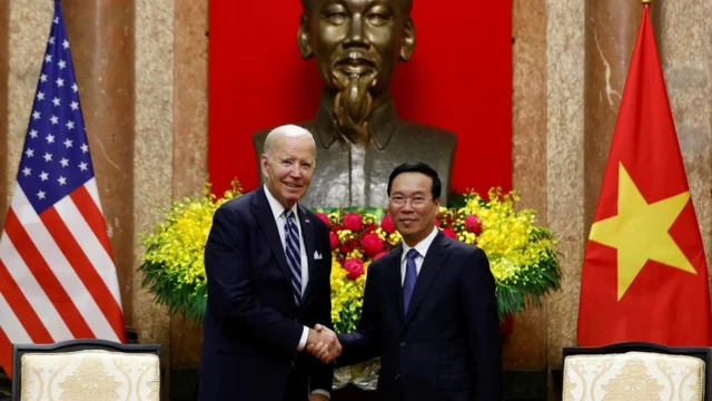 Tổng thống Mỹ Joe Biden gặp Chủ tịch nước Việt Nam Võ Văn Thưởng tại Phủ Chủ tịch ở Hà Nội ngày 11/9/2023