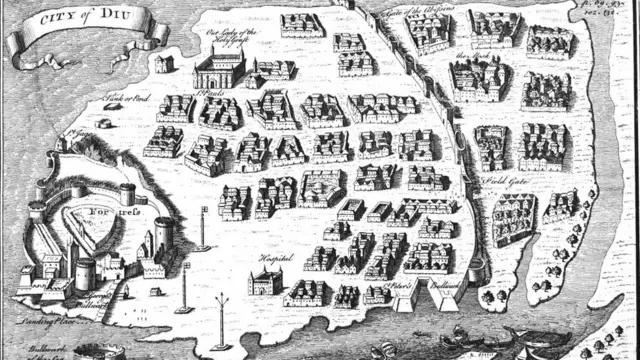 પોર્ટુગીઝોના કબજામાં દીવના કિલાનો નક્શો (1738)