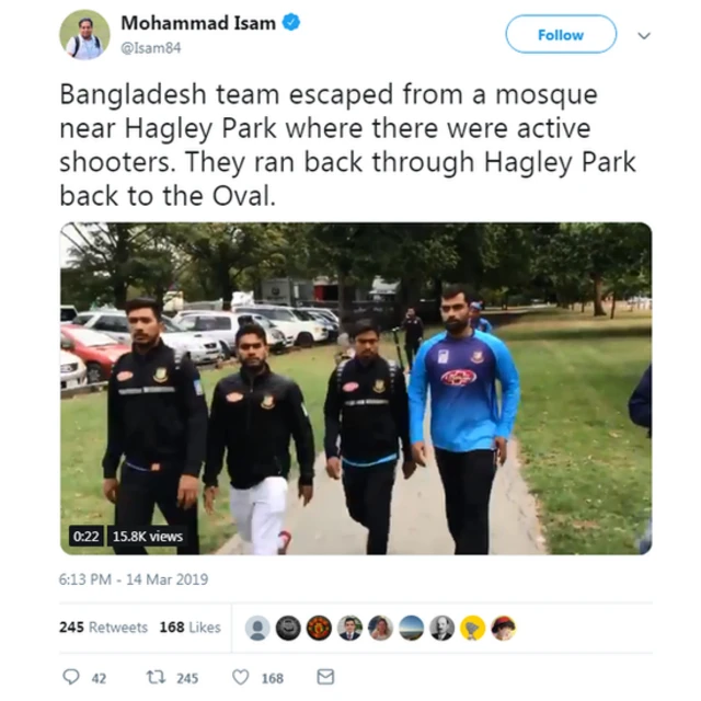 A tweet from reporter Mohammad Islam showing Bangladesh cricketers