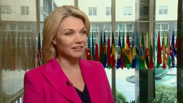 헤더 노어트 미국 국무부 대변인이 BBC 코리아와 인터뷰 하고 있다.