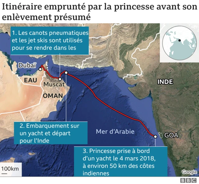 Carte - la route que la princesse a empruntée avant d'être prétendument kidnappée