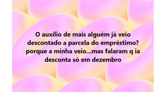 Beneficiária perguntandoroleta speed roulettepostagem no Facebook: 'O auxílioroleta speed roulettemais alguém já veio descontado a parcela do empréstimo? Porque o meu veio... Mas falaram que ia descontar sóroleta speed roulettedezembro'