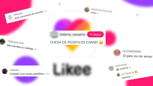 Comentários no LIkee: 'Chegacaça niquel slot machinepedófilos cansei'; 'linda'; 'esse comentário foi excluído'; 'me mandas tu watsap'; 'lindinha'; 'pedófilo'