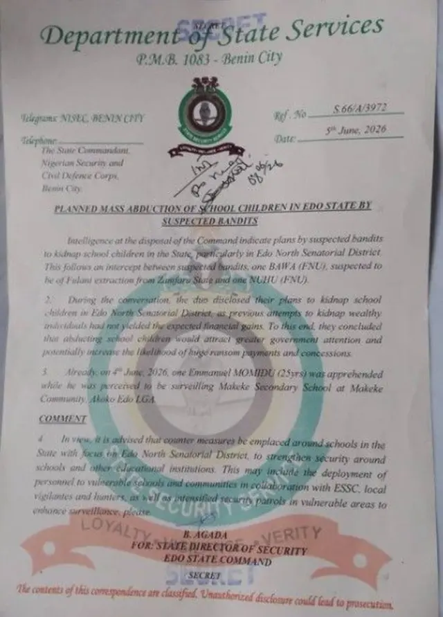 Iwe aṣiri ti DSS fi ranṣẹ naa ree
