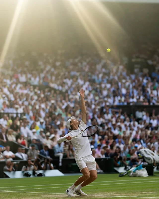 Jannick Sinner, tenis maçında servis atarken