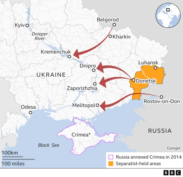 Map showing route from the east. Updated 21 Feb