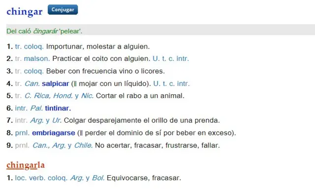 Chingar en el Diccionario de la RAE