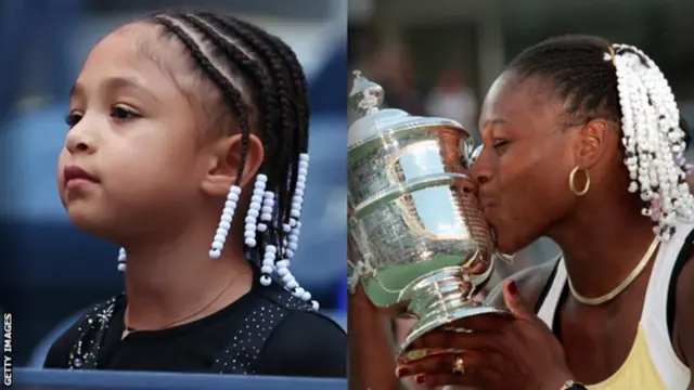 Olympia and Serena Williams with white beads