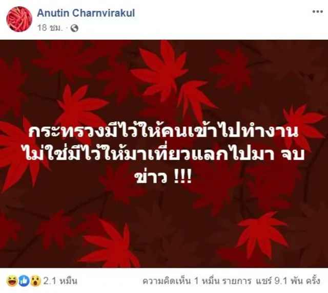 facebook/Anutin Charnvirakul