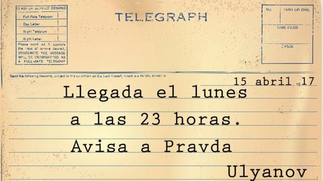 Telegrama: Llegada el lunes 23 horas. Avisa a Pravda