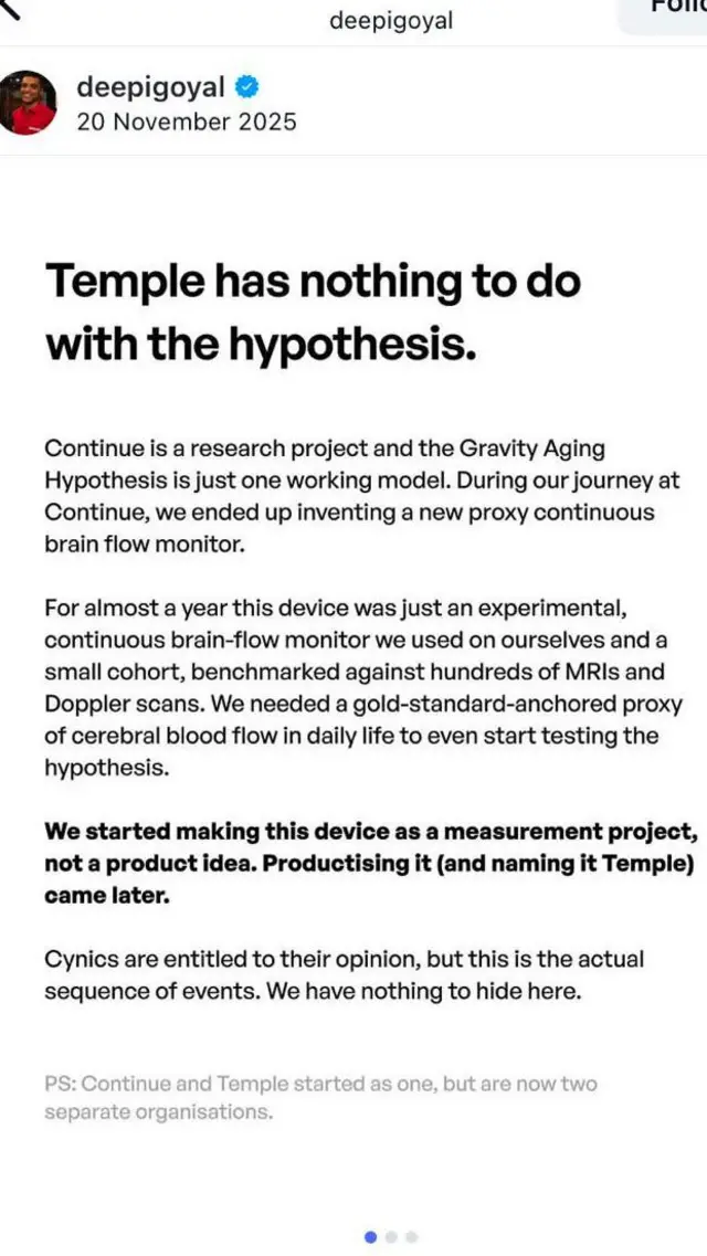 ਦੀਪੇਂਦਰ ਗੋਇਲ ਵੱਲੋਂ ਟੈਂਪਲ ਬਾਰੇ ਕੀਤੀ ਗਈ ਇੱਕ ਸੋਸ਼ਲ ਮੀਡੀਆ ਪੋਸਟ