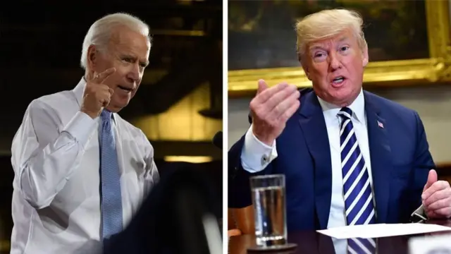 Trump anashutumiwa kuwashinikiza viongozi wa Ukraine kumchunguza hasimu wake kisiasa Joe Biden(kulia)