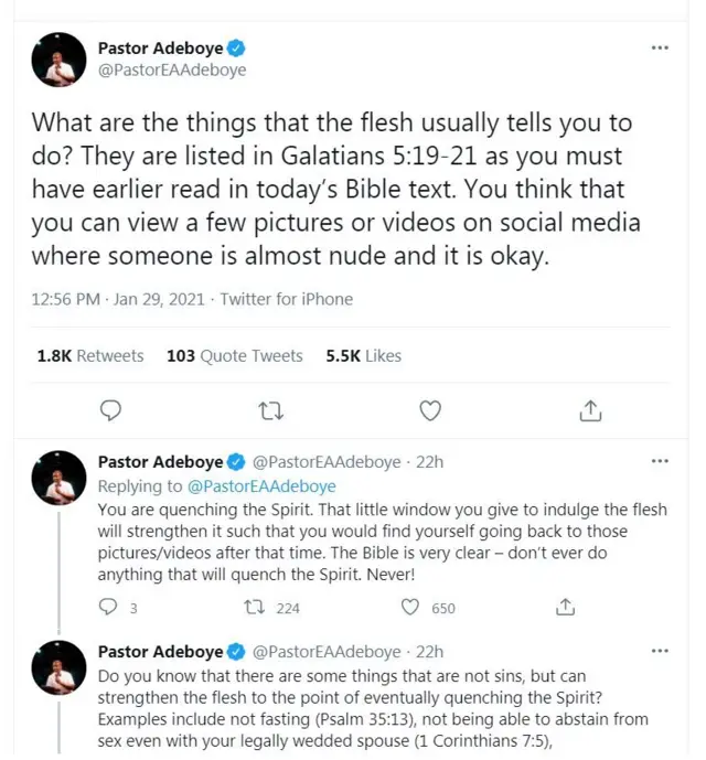 Ọrọ ti Adeboye sọ lori Twitter