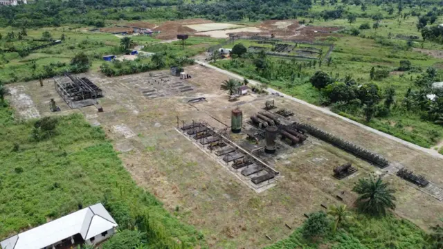Aerial view of Shell abandoned flow station for K-Dere community in Ogoni land
