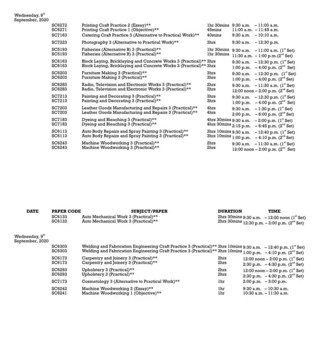 Waec timetable