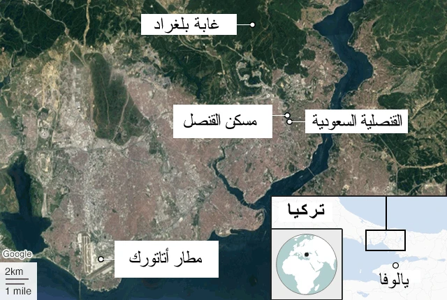 خريطة تبين موقع القنصلية وغابة بلغراد