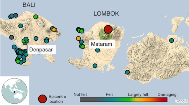 Matetemeko mengine yalikaribia mji wa jirani, Bali