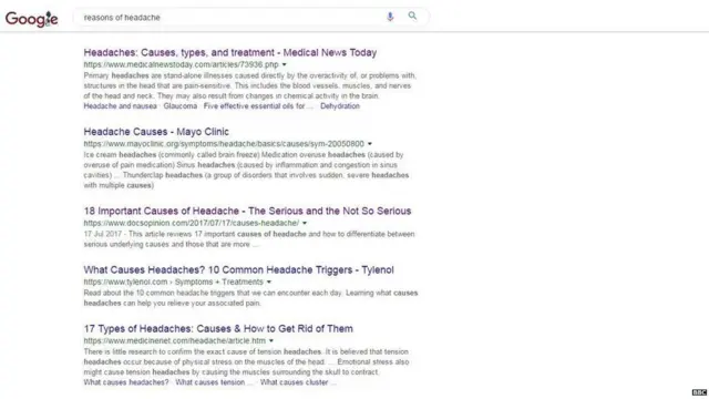 ગૂગલ સર્ચના પરિણામો