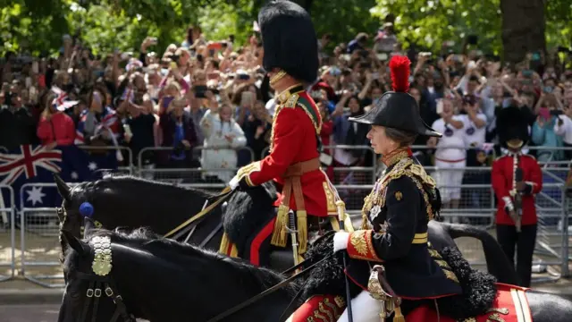 The Princess Royal rides in the Royal Procession down The Mall to attend the Trooping the Colour ceremony at Horse Guards Parade, central London, as the Queen celebrates her official birthday, on day one of the Platinum Jubilee celebrations