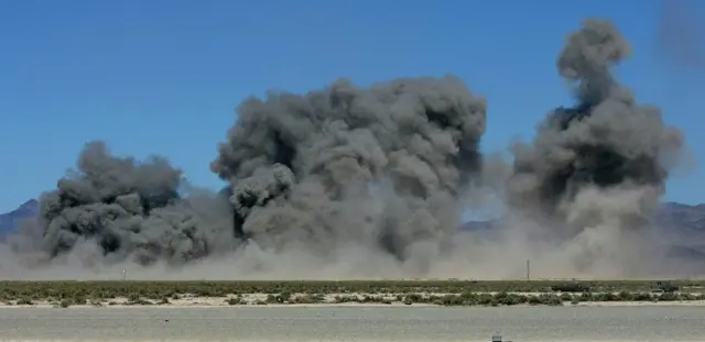 Explosions from bombing test in Nevada
