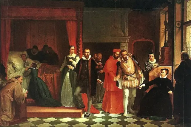Óleo de Pierre Dupuy que representa la muerte del rey de Francia Francisco II de Orleans en diciembre de 1560 en el hôtel Groslot, Orleans, la capital de la región de Centro-Valle de Loira Francia. (Foto: Pierre Dupuy (Hôtel Groslot) [dominio público], vía Wikimedia Commons)
