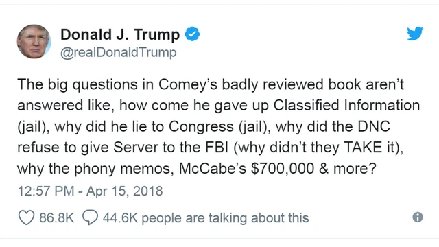 Một đăng tải của TT Trump trên trang Twitter cá nhân hôm 15/4/2018.