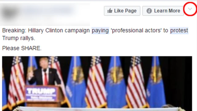 Facebook post sharing a fake news story